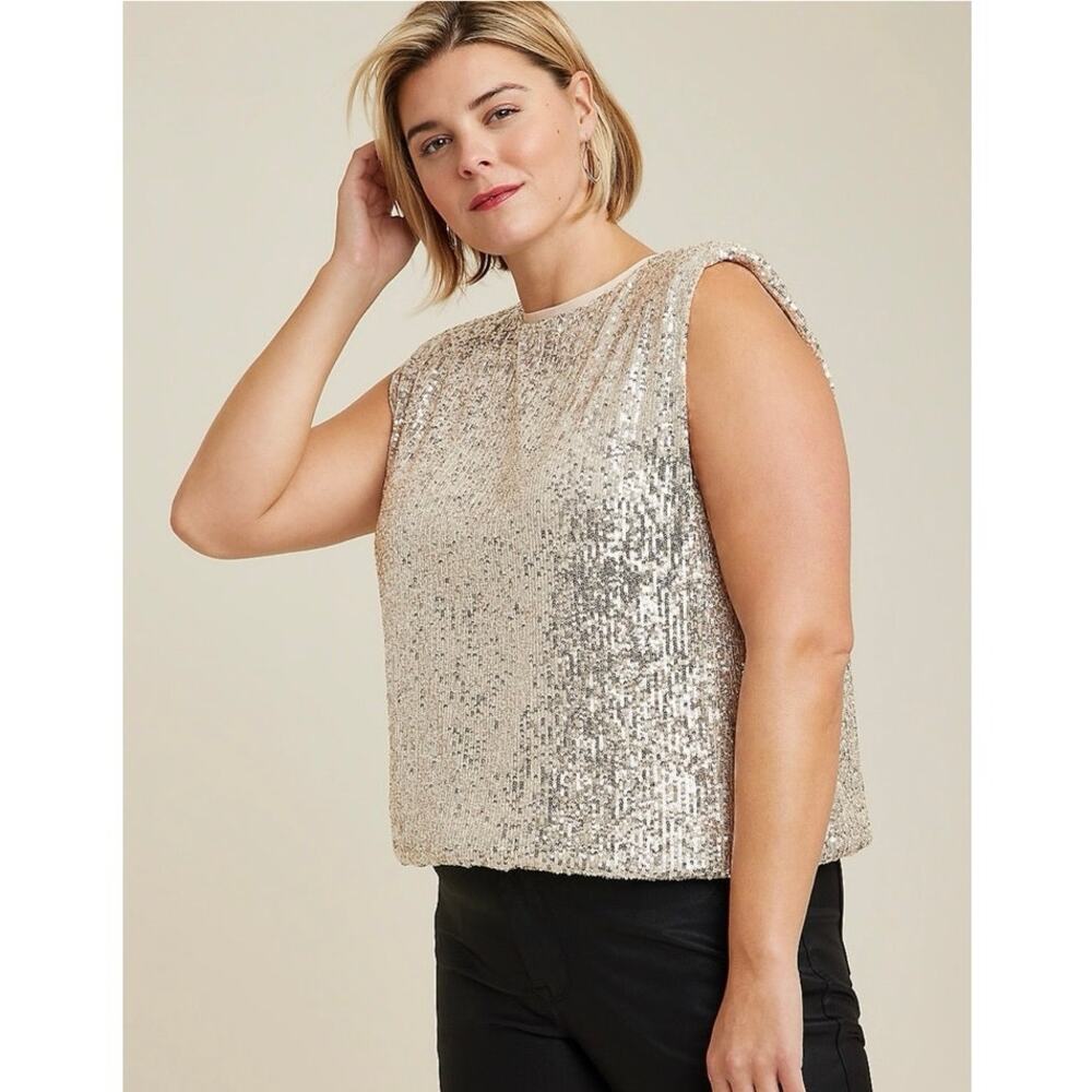 Plus sized Edgely sequin padded shoulder sleeveless top plus size 1X NWT